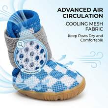 Breathable Mesh Checkered Pet Shoes, Anti-Slip Rubber Sole Dog Boots With Adjustable Straps, Summer Paw Protection For Small Medium Dogs Cats - Blue - View 2