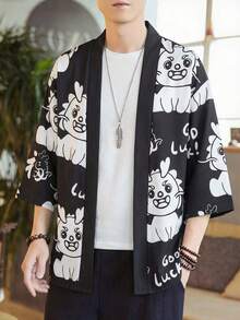 Cartoon Loose Fit Sunscreen Jacket, Men's Casual Kimono Style Cardigan - Black - View 2