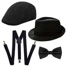 Set de 4 piezas de accesorios para hombre de los años 20, que incluye pistola de juguete, boina, corbata, tirante, accesorios decorativos de mano, accesorios de disfraz vintage de los años 20 adecuados para mascarada, Halloween y otras ocasiones - multicolor - Ver 24