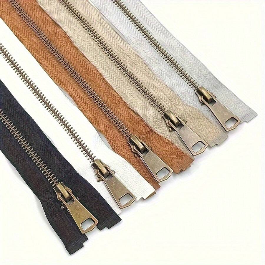 3pcs Random Color High-Quality Metal Zipper #5, 15.74-31.49 Inches, Antique Bronze Finish - Suitable For Jackets, Down Jackets And Coats - Available In Khaki, Coffee, Charcoal, Cream, Navy Blue, Black - 3 Random Colors - View 1