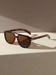 1 Pair Double-Bridge Aviator Style Fashion Square Tortoiseshell Frame Fashion Glasses, Suitable For Summer Beach, Daily Wear, Outdoor Travel, Street Photography, Party, Elegant Gift For Women - Multicolor - View 8