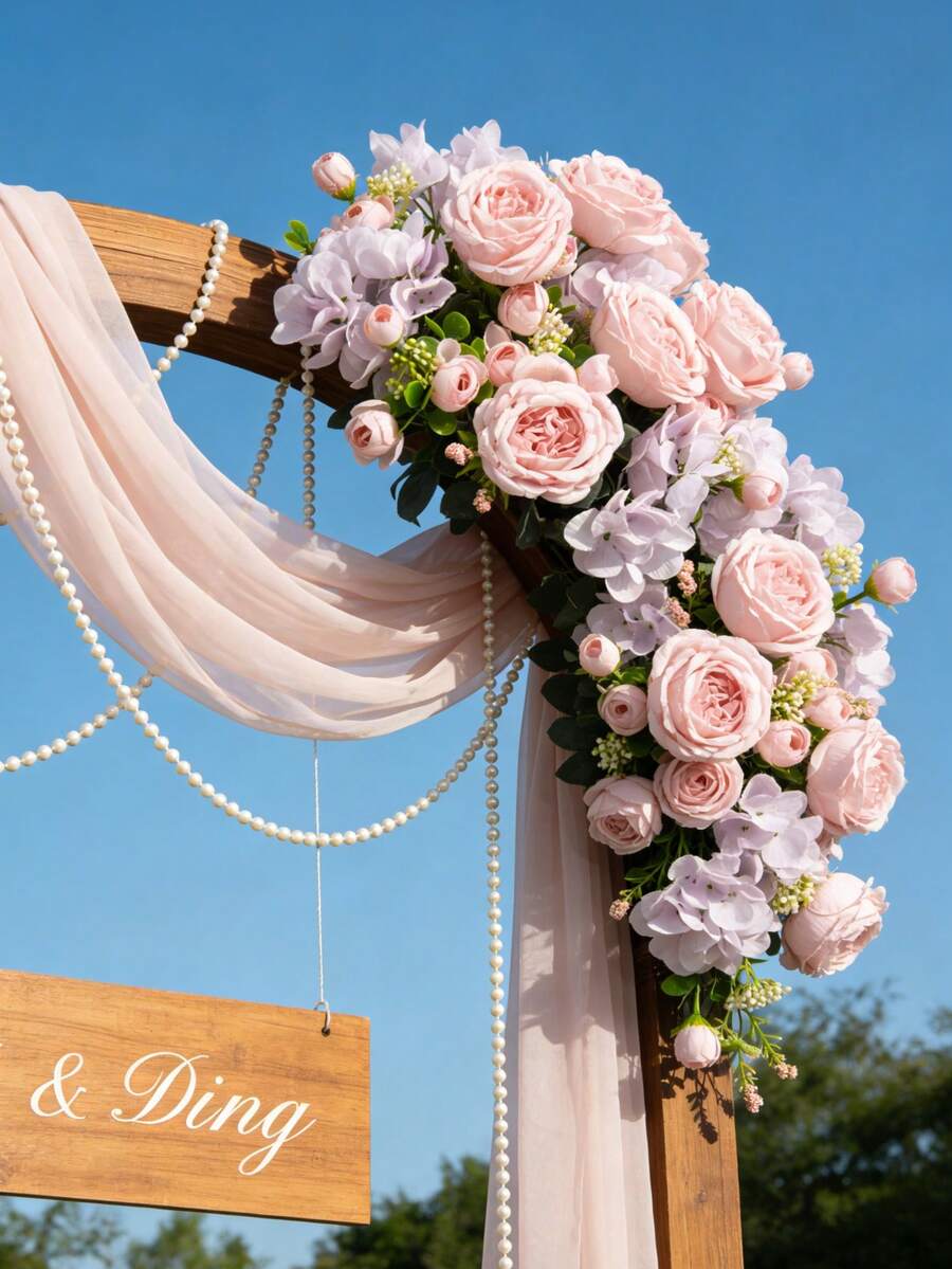 1支仿真丝花 - 牡丹、绣球花，仿真花束，适用于家居、餐厅、客厅、户外花园装饰，也可用于婚礼、家庭花园和派对装饰，仿真花，婚礼用花，新娘捧花，婚礼用品，婚礼装饰，装饰花卉，春季装饰 - 粉色 - 查看 1