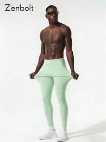 ZULIZ Zenbolt Men's Daily Fitness Outing Versatile High Waist Compression Sports Leggings - Mint Green - View 1