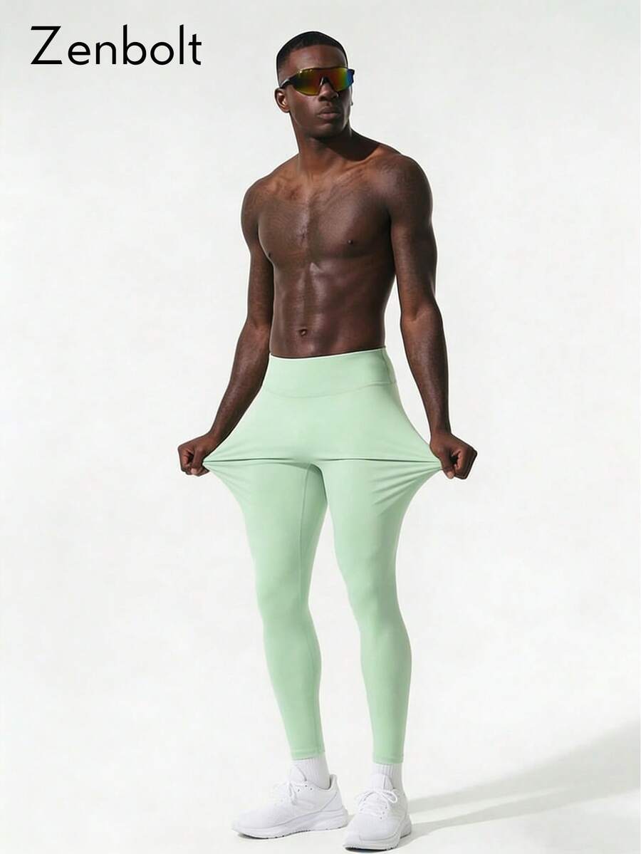 ZULIZ Zenbolt Men's Daily Fitness Outing Versatile High Waist Compression Sports Leggings - Mint Green - View 1