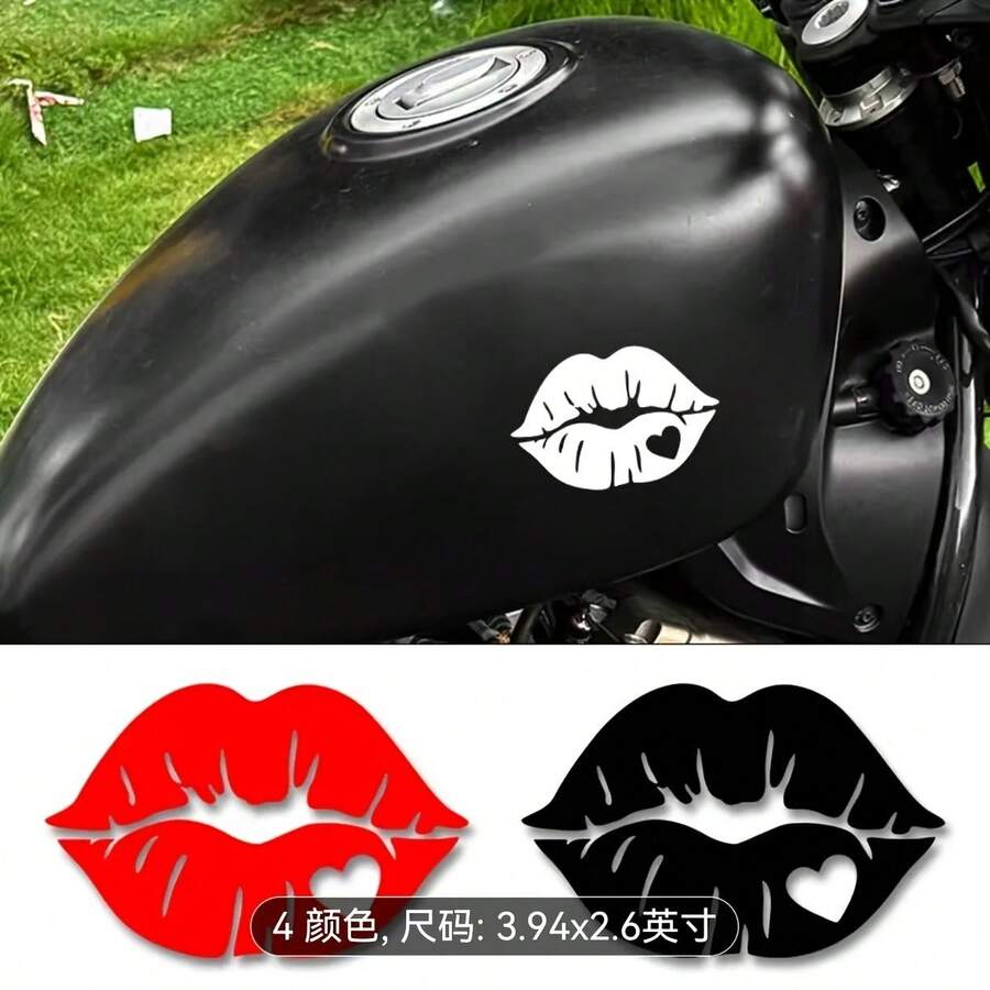 1 pieza Pegatina impermeable con diseño de labios en forma de corazón para motocicleta | Vinilo decorativo, apto para decorar ventanas de coche, parachoques, depósito de combustible, parabrisas - Acabado mate, autoadhesivo, pegatina precortada - 1 pieza - Ver 1