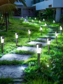 Solar Path Lights, Yard Ground Lights, LED Deck Spike Lights, Solar Deck Lights For Yard, Waterproof ABS Solar Lights For Roadside Decor - Black - View 3