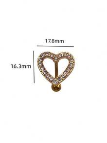 1 pieza Anillo de ombligo de acero inoxidable con corazón hueco y rhinestones - Amarillo Oro - Ver 2