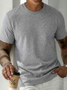 GRDR Men's Retro Minimalist Solid Color Washed Short Sleeve T-Shirt, Suitable For Summer Wear, Comfortable & Breathable, Leading Fashion - Grey - View 3