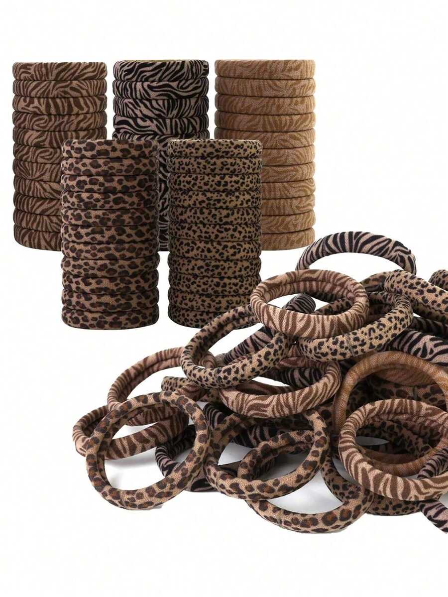 10/20/30/50个装豹纹柔软发圈，弹性好，呵护秀发，直径2英寸，多种颜色可选，马尾辫爱好者的必备单品