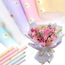 CASAMAX WL 20 piezas papel coreano. Papel para envolver flores, regalos o manualidades. Celofán con diseño de margaritas 58x58 cm. El color se envía al azar. - 20 Piezas - Ver 7