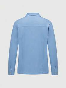 Blusa de mezclilla con volantes para mujer, casual de primavera - Azul - Ver 9