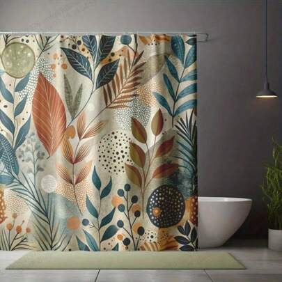 1 Bộ Rèm Tắm Hoa Văn Phong Cách Bohemian Kèm Móc Treo - Vải Polyester, Màu Xanh Lá Cây, Xanh Dương, Cam và Be, Họa Tiết Thực Vật Trừu Tượng, Trang Trí Phòng Tắm Hiện Đại, Bộ Rèm Cửa Sổ Phòng Tắm, Bộ Rèm Tắm, Bộ Đồ Dùng Phòng Tắm, Trang Trí Nhà Cửa, Trang Trí Phòng Tắm