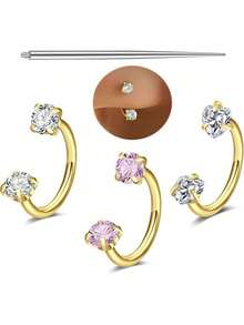 18g Silver/Gold Horseshoe Nose Ring, Women's Semi-Circle Nose Ring, Horseshoe Earrings, Daisy Earrings, Spiral Piercing Jewelry, Double Gem, Horseshoe Mid-Finger Ring, Size 18, 8mm/10mm - Multicolor - View 15