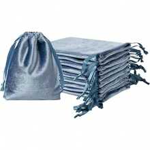 12 piezas de bolsas de terciopelo negro con cordón 3x4 pulgadas, bolsas de tela de terciopelo, bolsas para joyas, almacenamiento, favor de boda y fiesta - Azul polvoriento - Ver 8