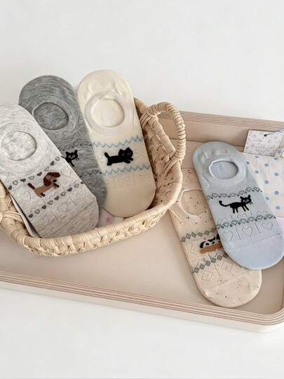 1/3/6/12 Pairs Fairisle Cartoon Boat Socks, Women Summer Thin Ankle Liner No Show Socks