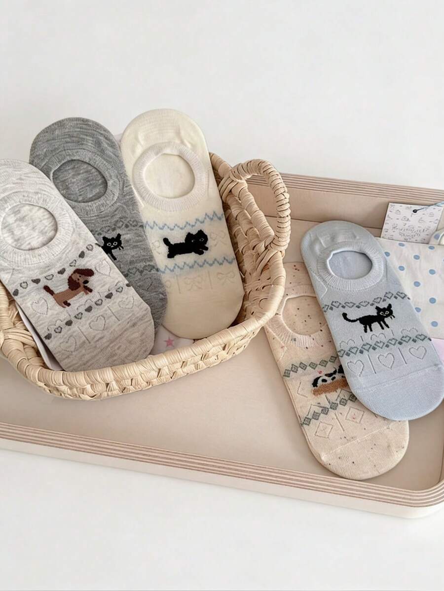 1/3/6/12 Pairs Fairisle Cartoon Boat Socks, Women Summer Thin Ankle Liner No Show Socks - Multicolor - View 1