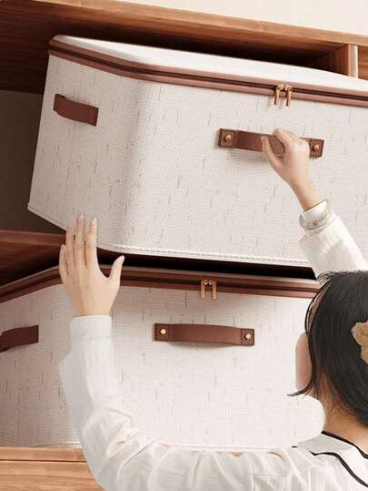 Hộp đựng đồ gấp gọn lò xo, chống bụi, chống thấm nước, làm bằng vải Oxford, hộp đựng đồ gia dụng, nhiều màu sắc trơn, phong cách tối giản Nhật Bản/Hàn Quốc, tiết kiệm không gian cho tủ quần áo phòng ký túc xá.