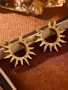 1 Pair Bohemian Style Gold Solar Energy Hoop Earrings, Suitable For Daily Wear - Gold - View 1