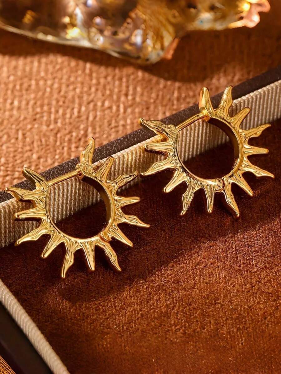 1 Pair Bohemian Style Gold Solar Energy Hoop Earrings, Suitable For Daily Wear - Gold - View 1