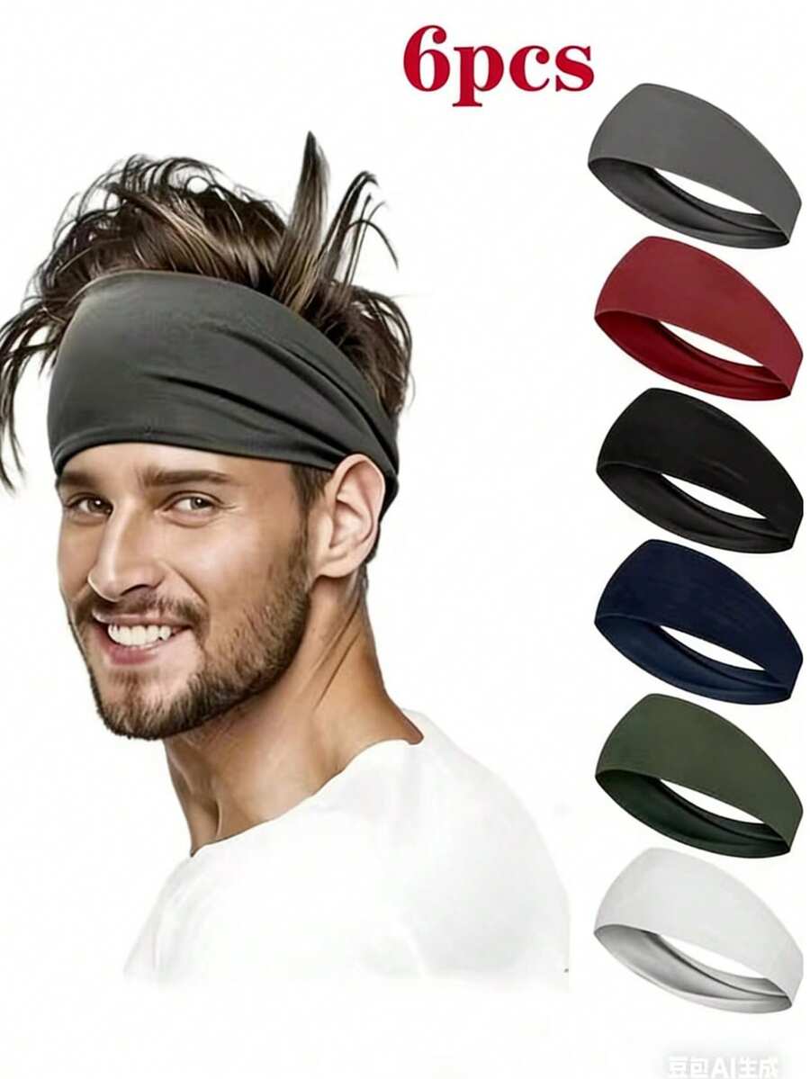 6 chiếc băng đô thể thao unisex, phụ kiện tóc co giãn cao, thích hợp cho yoga, chạy bộ, leo núi, bóng rổ và các hoạt động ngoài trời khác, mùa hè, phụ kiện tóc, quà tặng Ngày của Cha - Nhiều màu - Xem 1