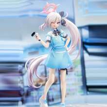 1pc Pale Yellow Mutsuki Milk Tea Girl Figurine, GK Model Of Silver-Haired Beauty In Light Blue Outfit, Suitable For Halloween, Easter, Desktop Decoration - Multicolor - View 2