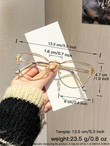 1 pieza Montura de gafas de moda para mujer, marco de metal tono dorado con forma de ojo de gato, estilo elegante y lujoso, para uso diario, trabajo, estudio y actividades al aire libre con estuche de gafas - Multicolor - Ver 8
