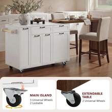 MERAX 102.3" Kitchen Island With Extendable Dining Table, Kitchen Rolling Island Cart With Trash Storage Cabinet, 3-Tier Pull-Out Spice Rack, Mobile Island Table On Wheels For Kitchen, Dining Room, White - White - View 5