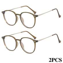 2pcs Retro Round Frame Reading Glasses, High-Definition Lens, Minimalist Versatile Design For Elegant People - Brown + Brown - View 16