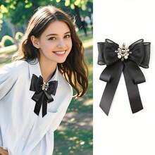 1 Elegant Bow Tie, Adorned With Exquisite Embellishments - Suitable School Uniforms, Graduation Photos, Dates, Parties, And Performance Occasions. - 白色 - 查看 4