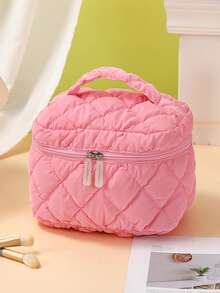 Bolsa de maquilhagem elegante com fecho de correr suave de 2 vias, grande capacidade, bolsa de maquilhagem com fecho de correr para artistas de maquilhagem, mulheres, estudantes universitárias, organizador de viagem acolchoado estético para casa de banho, penteadeira, bolsa de maquilhagem, armazenamento de essenciais de penteadeira, armazenamento de maquilhagem - Multicolorido - Ver 15