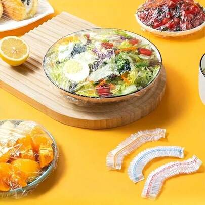 100/300/500pcs Transparent PE Elastic Food Wrap Film - Stretchable Lid Cover, Disposable Multi-Purpose Fly-Proof Protection Film, Suitable For Plates, Bowls And Containers - Hygienic Kitchen Food Preservation Film
