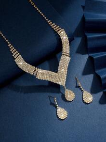 3件套流苏新娘女士时尚水晶项链套装，奢华珠宝套装，适合高端晚礼服和高档晚宴。 - 耳環+項鍊 - 查看 6