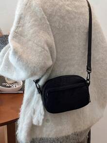 男士休闲尼龙斜挎包，轻便小巧的单肩包，适合日常通勤、旅行和户外活动，时尚迷你肩包，带多个口袋 - 黑色 - 查看 2