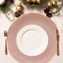 1pc Natural Material Minimalist Cute Ball Edge Spiral Heat Insulation Placemat, Suitable For Home, Kitchen, Restaurant, Hotel, Farmhouse, Holiday Celebration, Wedding, Party, Birthday Banquet Table Decor - Pink - View 5