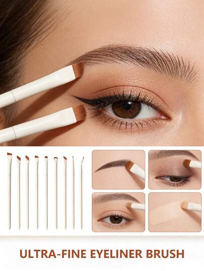 1/3/7/9pcs Professional Angled Eyebrow Brush Set, White Crescent Shaped Eyeliner Brush, Nylon Hair Brush, Angled Makeup Brush, Precise Angled Makeup Brush, Women Makeup Tools, Makeup Brush Set