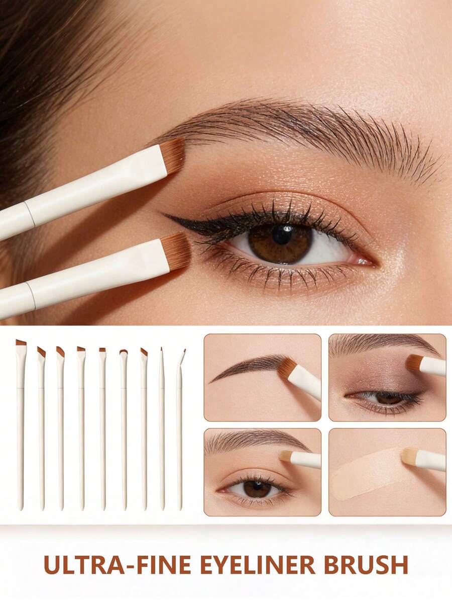 Bộ cọ kẻ lông mày chuyên nghiệp 1/3/7/9 món, cọ kẻ mắt hình lưỡi liềm màu trắng, cọ lông nylon, cọ trang điểm góc cạnh, cọ trang điểm góc cạnh chính xác, dụng cụ trang điểm dành cho nữ, bộ cọ trang điểm