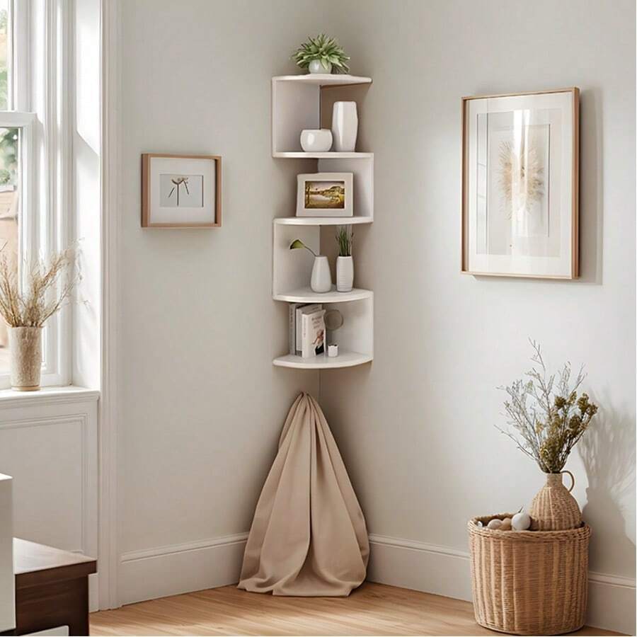 1Pcs Wall-Mounted Corner Shelf-Floating Storage Rack For Living Room, Bedroom, Kitchen, Bathroom, Office-Decoration Organizing Box, Perfect Gift Bathroom Shelves Bathroom Storage And Organize, Corner Shelves - Trắng - 5 lớp - Xem 1