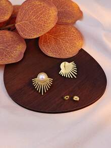 10 Pairs Assorted Gold-Tone Pearl Earrings, Stainless Steel Jewelry Showcasing Personalized, Floral Pearl Earrings, Romantic Heart-Shaped Pearl Earrings, Seashell Spiral Pearl Earrings, Gold Pearl Earring Set, Vintage Jewelry - Multicolor - View 8