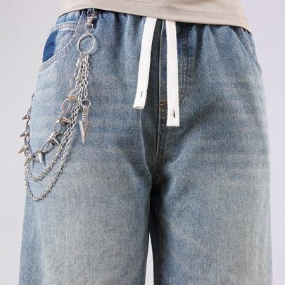 1 pieza Cadena de cintura de metal punk, diseño de cadena y remache multicapa, decoración de moda versátil para jeans para hombres