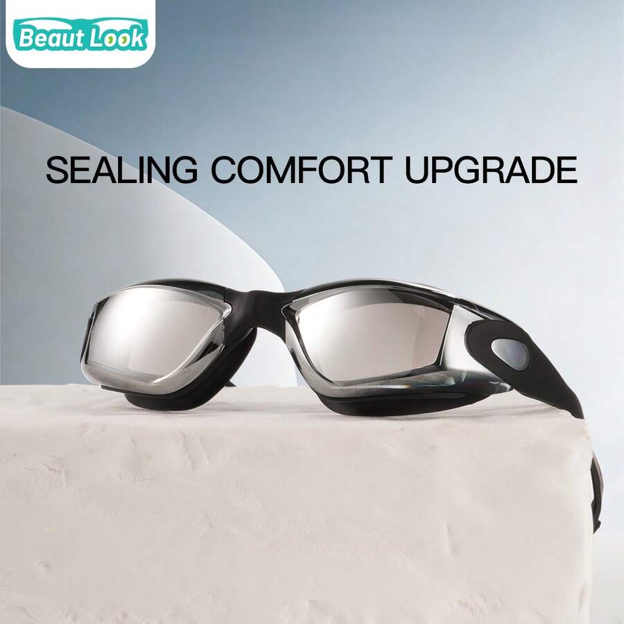 专业竞速低阻力流线型泳镜，舒适不刺激，高清防雾防水成人训练泳镜 - 黑框鍍銀[防霧泳鏡] - 查看 1