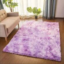 Alfombra suave, mullida y antideslizante para comedor, dormitorio o cualquier estancia del hogar. Alfombra de pelo largo. Varios colores. 1,9 m * 1,35 m. - Morado tie-dye - Ver 1