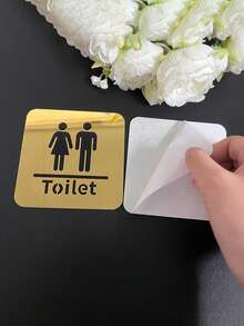 1pc Acrylic Mirror Bathroom Door Sign, Double-Layer Unisex Washroom Indicator, Self-Adhesive Removable, Suitable For Home And Public Restrooms, Home Decor, Bathroom Decor, Acrylic Bathroom Sign - Multicolor - View 5