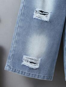 Quần jean lửng denim rách tối giản phong cách đường phố dành cho bé trai, phù hợp cho mùa xuân, hè, thu, mặc hàng ngày, đi nghỉ mát cùng gia đình, đi học. - Rửa nhẹ - Xem 4