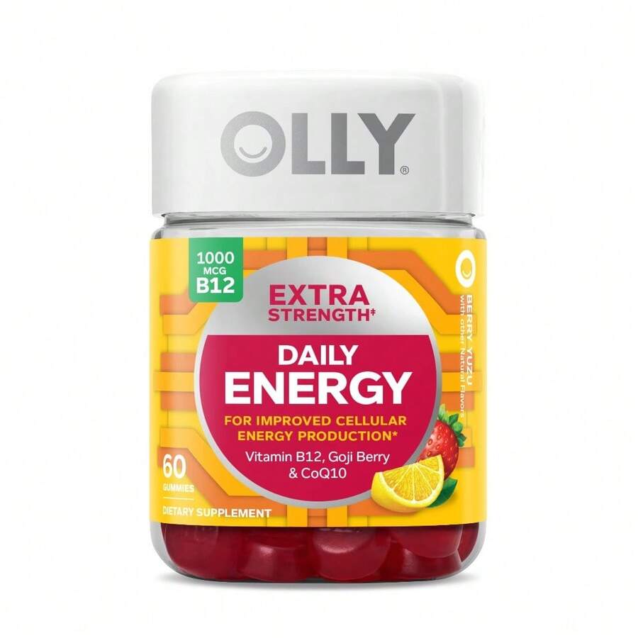 OLLY Extra Strength Daily Energy Gummy, Caffeine Free, 1000mcg Vitamin B12, CoQ10, Goji Berry, Adult Chewable Supplement, Berry Yuzu Flavor - 60 Count - 60 片裝(1 包) - 查看 1