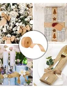 1 Roll/10 Meters Burlap Ribbon With Metallic Edge, Suitable For Handmade Wreath Crafts, DIY Wedding Decor, Bouquet Gift Wrapping, Spring Wreaths And Ribbon Decorations - Multicolor - View 6