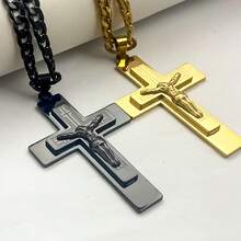 Men's Stainless Steel Jesus Cross Pendant Necklace Suitable For Casual & Formal Wear, Non-Fading Religious Amulet Gift For Church, Wedding, Daily Jewelry For Christians - Necklace - View 4