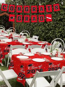 5pcs 2026 Graduation Party Decorations, Graduation Party Supplies, Congratulations Graduation Tablecloth, Transparent Tablecloth Clips, Plastic Tablecloth Clips, Red, Black And White Disposable Graduation Tablecloths, Graduation Tablecloth Party Decor - Graduation GRAD Tablecloth - Red - View 7