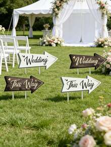 4pcs Wedding Direction Sign Set, With Stands, Wedding Ceremony Directional Signage, Lawn Arrow Signs, Suitable For Wedding Ceremony, Reception Area And Parking Zone - Multicolor - View 1