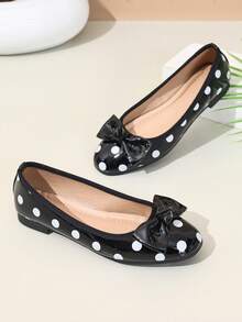 Women's Casual Polka Dot Bow Slip-On Shoes, Comfortable Soft Sole, Suitable For Commuting, Shopping, Leisure, Sports, Versatile, Spring/Autumn - Black - View 7