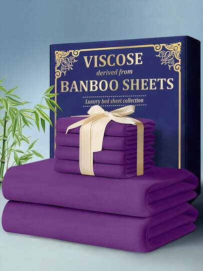  KTABEDDING Extra Deep Pocket Bamboo Fiber Sheets Set - Breathable & Cooling Bed Sheets Hotel Luxury Bed Sheet Set Soft,Wrinkle Free & Comfy Easily Fits Extra Deep Mattresses Pillowcases, Flat Sheet And Fitted Sheet